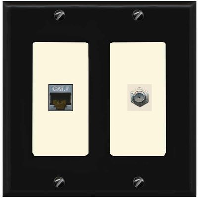RiteAV Coax and Cat7 Wall Plate - 2 Gang [Black/Light-Almond]