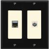 RiteAV Coax and Cat7 Wall Plate - 2 Gang [Black/Light-Almond] view 1