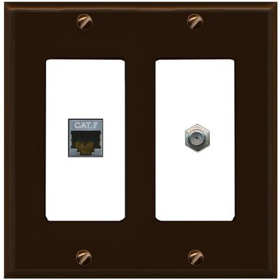 RiteAV Coax and Cat7 Wall Plate - 2 Gang [Brown/White]