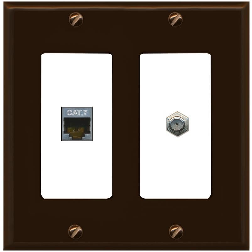 RiteAV Coax and Cat7 Wall Plate - 2 Gang [Brown/White]