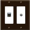 RiteAV Coax and Cat7 Wall Plate - 2 Gang [Brown/White] view 1