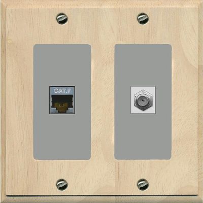 RiteAV Coax and Cat7 Wall Plate - 2 Gang [Wood/Gray]