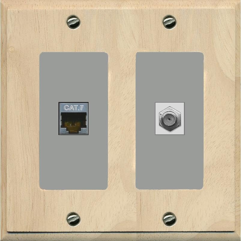 RiteAV Coax and Cat7 Wall Plate - 2 Gang [Wood/Gray]