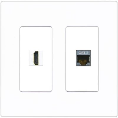 RiteAV HDMI and Cat7 Ethernet Wall Plate - 2 Gang [Screwless White]
