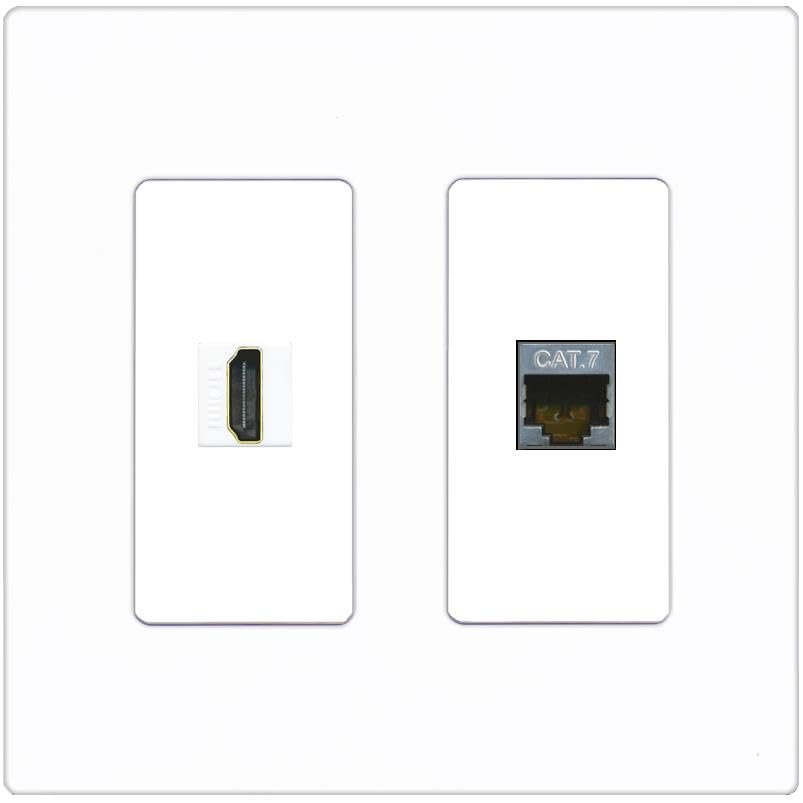 RiteAV HDMI and Cat7 Ethernet Wall Plate - 2 Gang [Screwless White]