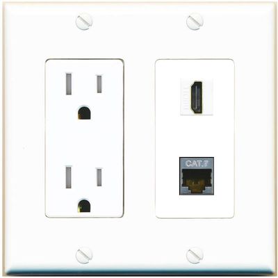RiteAV HDMI and Cat7 Ethernet Wall Plate - Tamper-Resistant Outlet [White/White]