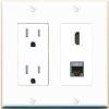 RiteAV HDMI and Cat7 Ethernet Wall Plate - Tamper-Resistant Outlet [White/White] view 1