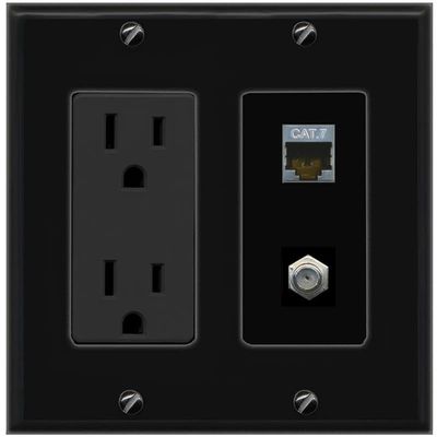 RiteAV Coax and Cat7 Wall Plate - Outlet [Black/Black]