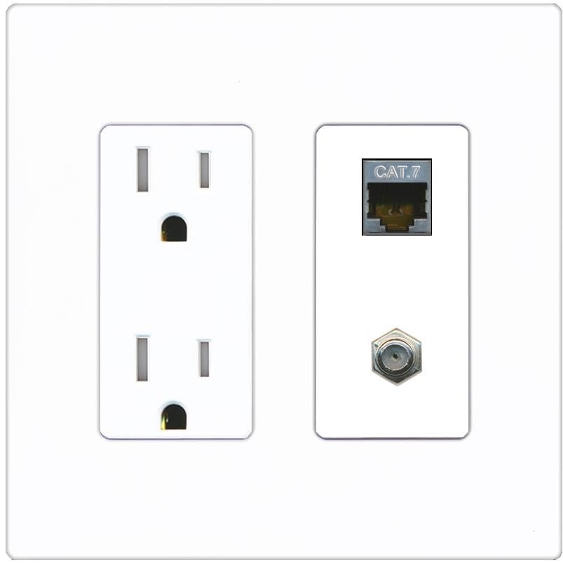 RiteAV Coax and Cat7 Wall Plate - Tamper-Resistant [Screwless White]