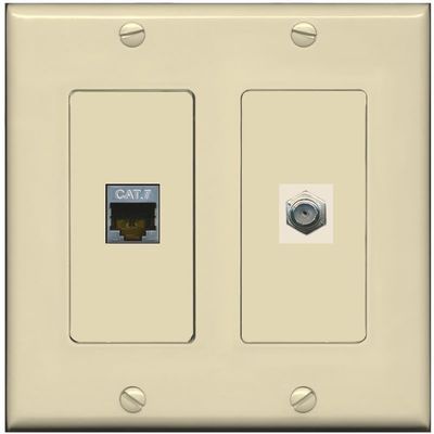 RiteAV Coax and Cat7 Wall Plate - 2 Gang [Ivory/Ivory]