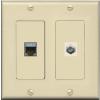 RiteAV Coax and Cat7 Wall Plate - 2 Gang [Ivory/Ivory] view 1