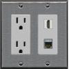 RiteAV HDMI and Cat7 Ethernet Wall Plate - Outlet [Stainless/Gray] view 1