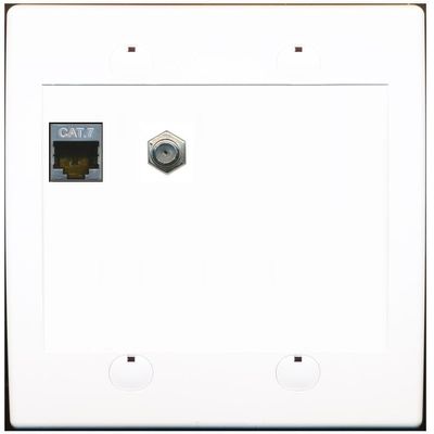 RiteAV Coax and Cat7 Wall Plate - Flat 2 Gang [White/White]