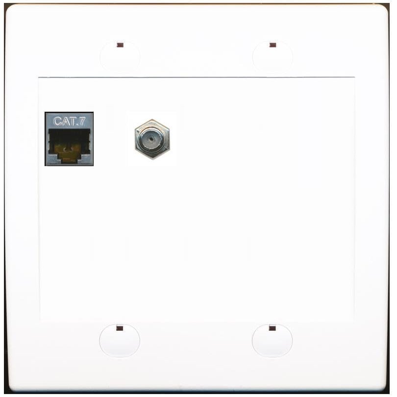 RiteAV Coax and Cat7 Wall Plate - Flat 2 Gang [White/White]