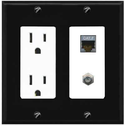 RiteAV Coax and Cat7 Wall Plate - Outlet [Black/White]