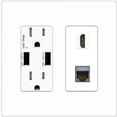 RiteAV HDMI and Cat7 Ethernet Wall Plate - USB Charger Outlet [Screwless White]