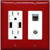 RiteAV Coax and Cat7 Wall Plate - USB Charger [Red/White] view 1