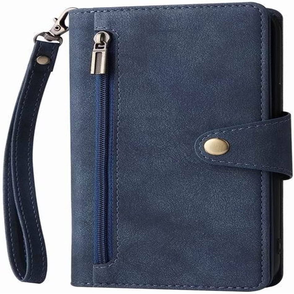 KAVJU Case for iPhone 14/14 Max/14Pro/14Pro Max, Large Capacity Doka Zipper Wallet Phone Case, PU Leather Case with Card Holder Kickstand Wrist Strap Magnetic Closure (Color : Blue, Size : 14 6.1")