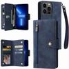 KAVJU Case for iPhone 14/14 Max/14Pro/14Pro Max, Large Capacity Doka Zipper Wallet Phone Case, PU Leather Case with Card Holder Kickstand Wrist Strap Magnetic Closure (Color : Blue, Size : 14 6.1") view 2