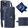KAVJU Case for iPhone 14/14 Max/14Pro/14Pro Max, Large Capacity Doka Zipper Wallet Phone Case, PU Leather Case with Card Holder Kickstand Wrist Strap Magnetic Closure (Color : Blue, Size : 14 6.1") view 3