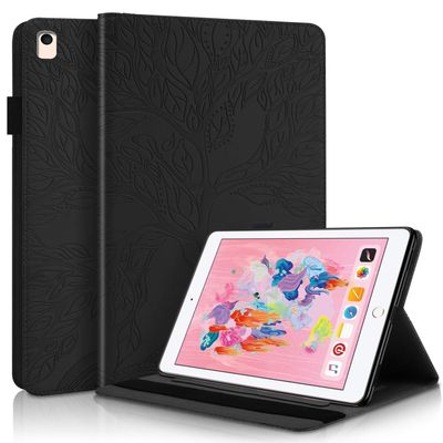 Business Special Tree Pattern Cover with 2 Credit Card Slots Pencil Holder Kickstand Protective Case for iPad 9.7" 2017/2018/2021-Black