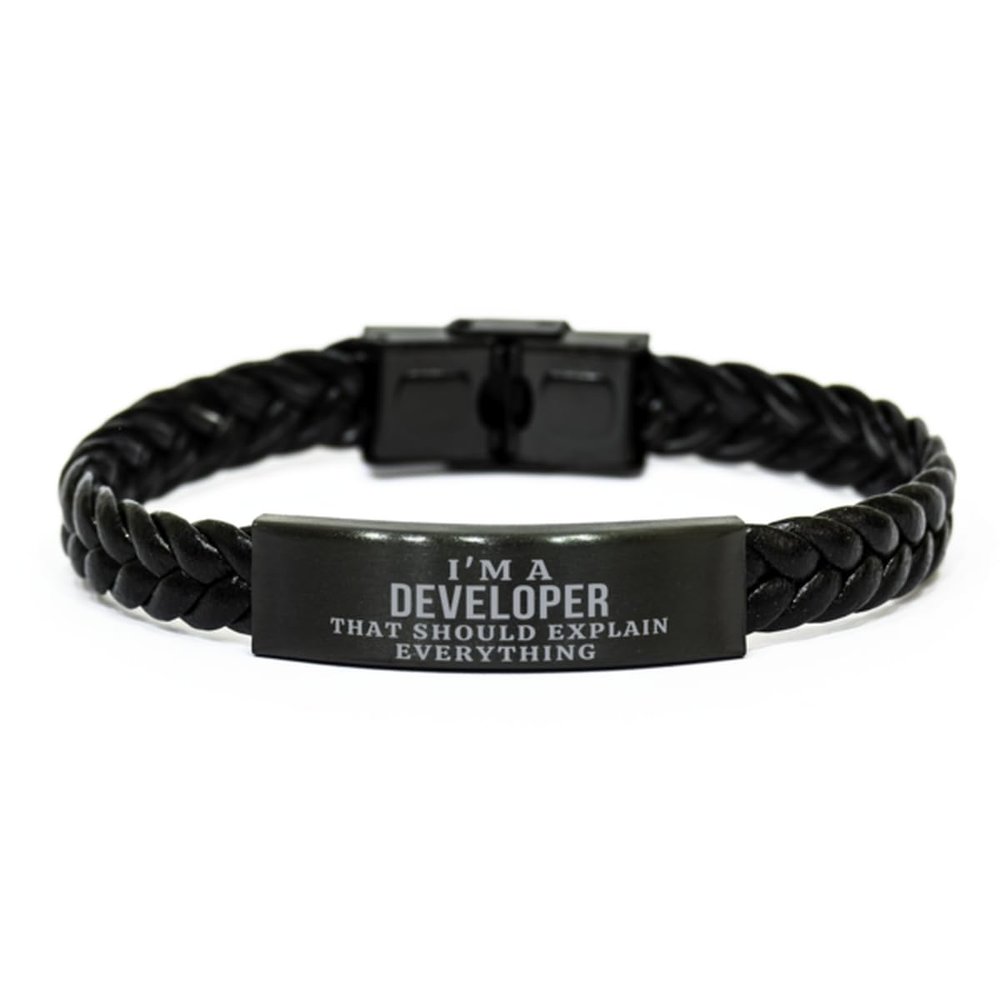 Mugart I'm a Developer that Should Explain Everything Developer Braided Leather Bracelet Gifts, Sarcasm Developer Coworker Birthday Gifts for Friend Gag Gifts for Developer