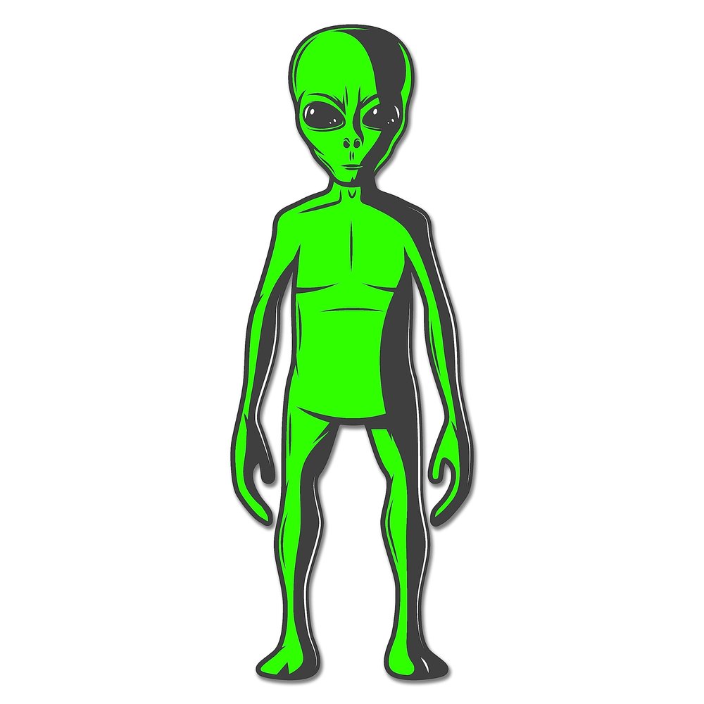 Alien Sticker | Waterproof Full Body Slender Green Alien Stickers - for Car Window Laptop Phone (3" x 1")