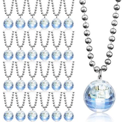 Henoyso 24 Pcs LED Disco Ball Necklaces for Party (Silver, White Light)