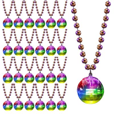 Henoyso 24 Pcs LED Disco Ball Necklaces Light up Mardi Gras Beads Necklaces 70s Disco Necklace Disco Party Favors Costume Necklaces for Stage Props Bachelorette Birthday(Silver, Colorful Light)