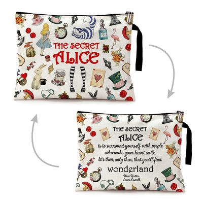 ZHANTUONE Wonderland Themed Zipper Cosmetic Bag, The Best Friendship Gift for Friends, Vintage,Wonderland Theme Cosmetic Travel BagMotivational QuoteGifts for Women Sister Friend
