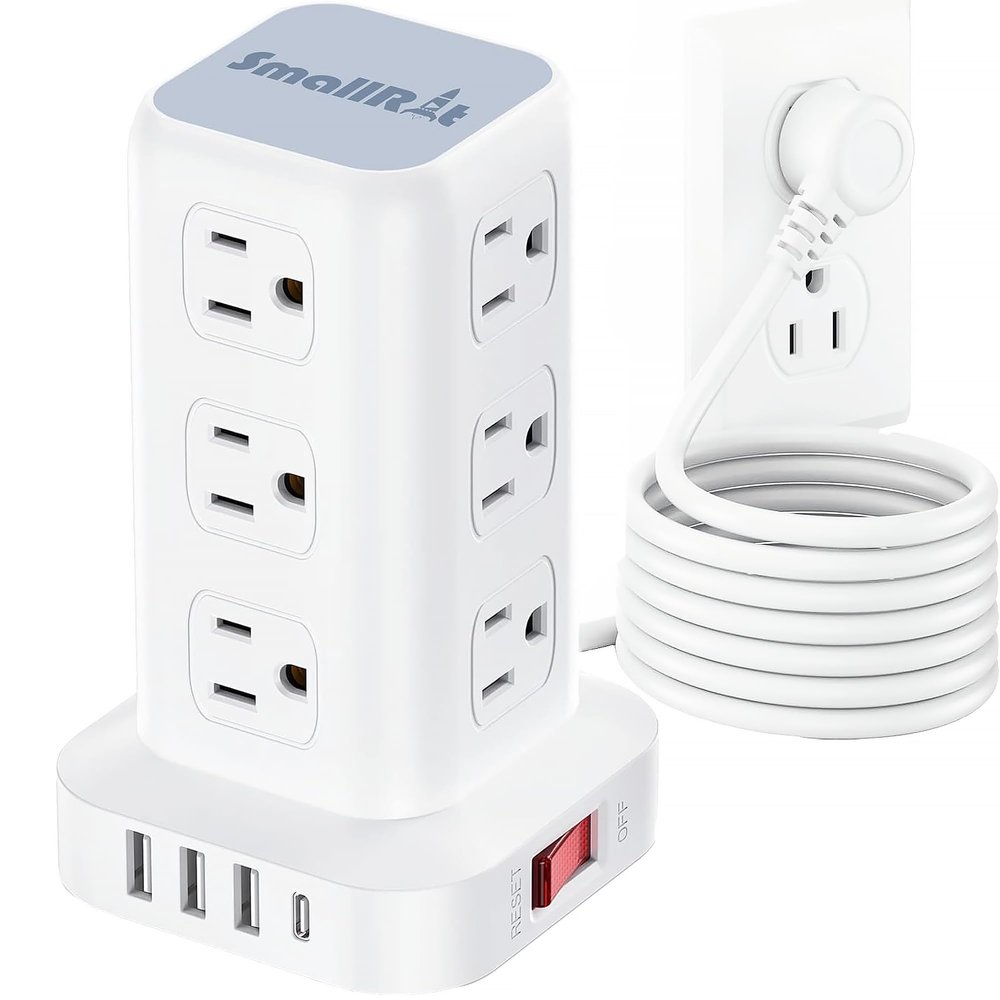 Tower Surge Protector Power Strip with USB 12 Outlets with 4 USB Ports (1 USB C), 10FT Extension Cord Multi Plug Outlet Extender Overload Protection for Home Office