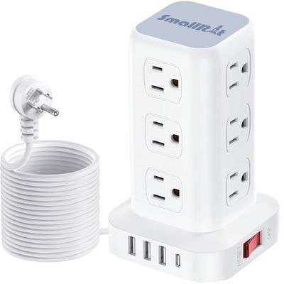 16.5FT Long Extension Cord,Power Strip Tower Surge Protector Power Strip with USB 12 Outlets with 4 USB Ports (1 USB C), Flat Plug Multi Plug Outlet Extender Overload Protection for Home Office
