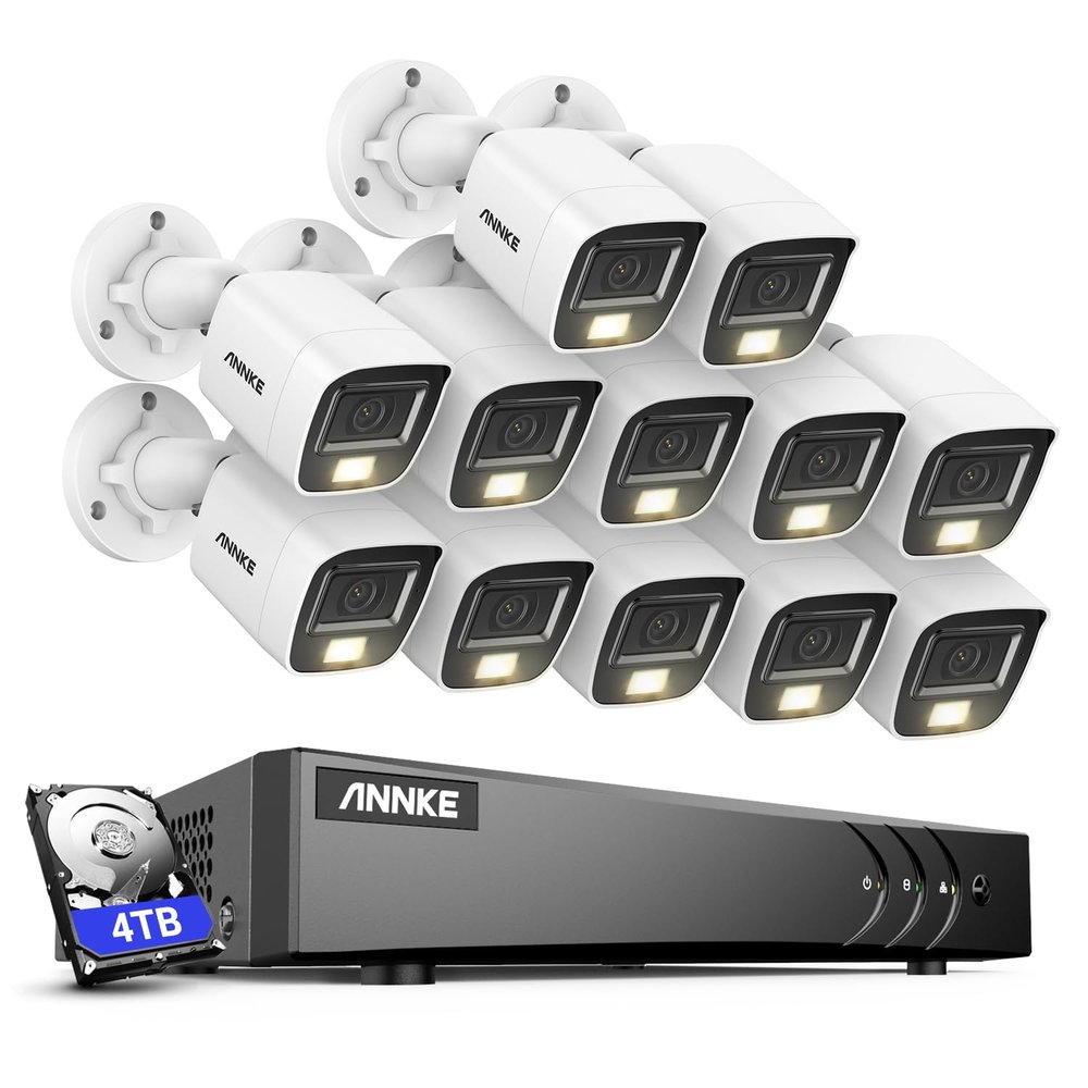 ANNKE Home Security System, 3K Lite 16 Channel Security Video Recorder with 12 3K Built-in Mic Cameras and 4TB Hard Drive, AI Human/Vehicle Detection for Home Business Surveillance