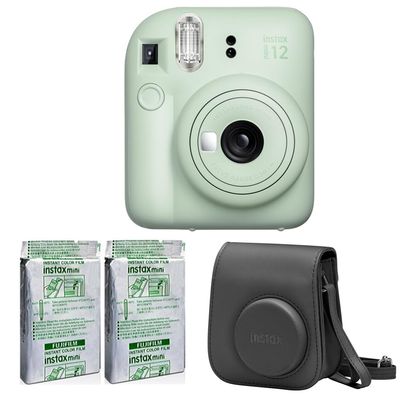 Fujifilm Instax Mini 12 Instant Camera Accessory Kit (Mint Green) with Instax Mini Film - Foil Pack (2 Pack) & Case