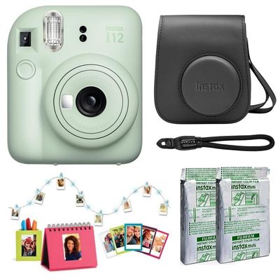 Fujifilm Instax Mini 12 Instant Camera Accessory Kit (Mint Green) with Instax Mini Film - Foil Pack (2 Pack), Instax Mini Accessory Kit, Rope Wrist Strap & Case