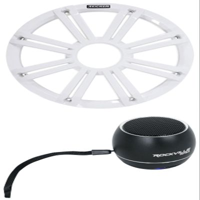 Kicker 45KMG12W 12" White Grille w/LED for KM12 and KMF12 Subwoofer Subs KMG12W Bundle with Rockville RPB2-BLACK Portable Bluetooth Speaker (2 Items)