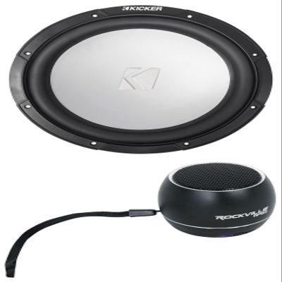 KICKER 45KM102 10" 350w Peak/175w RMS Marine Boat Subwoofer SVC 2-ohm Sub KM10 Bundle with Rockville RPB2-BLACK Portable Bluetooth Speaker (2 Items)