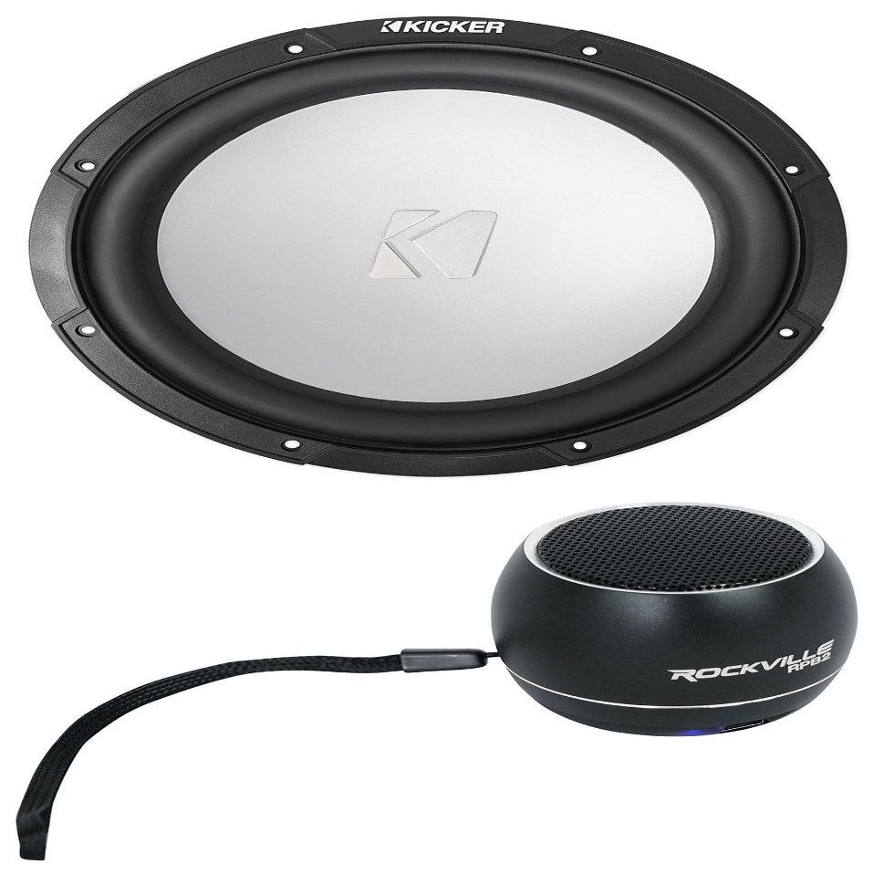 KICKER 45KM102 10" 350w Peak/175w RMS Marine Boat Subwoofer SVC 2-ohm Sub KM10 Bundle with Rockville RPB2-BLACK Portable Bluetooth Speaker (2 Items)