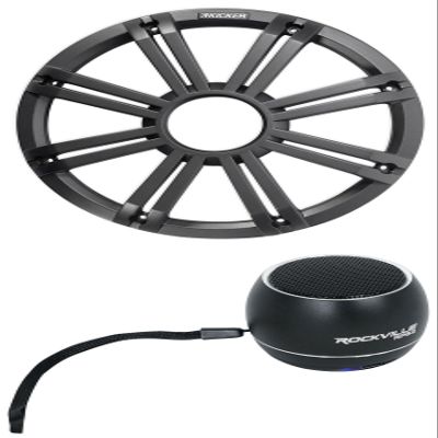 KICKER 45KMG12C 12" Charcoal Grille w/LED for KM12 + KMF12 Subwoofer Subs KMG12C Bundle with Rockville RPB2-BLACK Portable Bluetooth Speaker (2 Items)