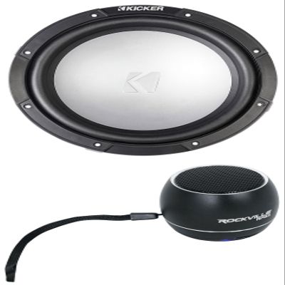 KICKER 45KMF102 10" 350w Peak/175w RMS Marine Boat Subwoofer Freeair Sub KMF12 Bundle with Rockville RPB2-BLACK Portable Bluetooth Speaker (2 Items)