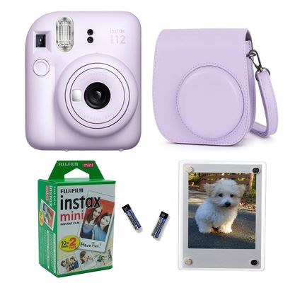 Fujifilm Instax Mini 12 Instant Camera + Pro Design Protective Case & Magnetic Lucite Frames, 20 Sheets (Lilac Purple)
