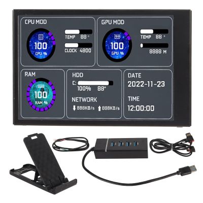 SUNGOOYUE Computer Temp Monitor, 3.5 Inch USB C Temperature Display Customizable Layout Data Monitor for PC CPU HDD Data Monitor