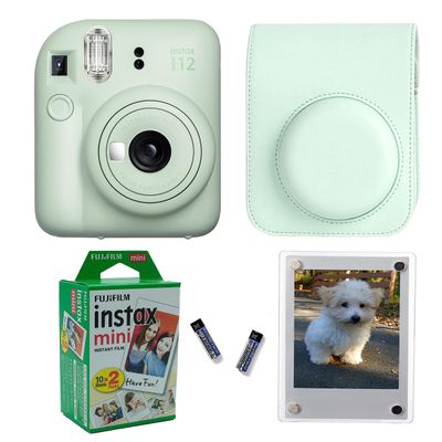 Fujifilm Instax Mini 12 Instant Camera + Pro Design Protective Case & Magnetic Lucite Frames, 20 Sheets (Mint Green)