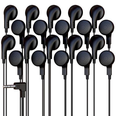 50 Pack Bulk Wired Earphones, In Ear Earbud Headphones with 3.5mm Jack, 4ft Tangle Free Cable, Comfortable Fit, Affordable and Cost Effective, Ideal for School Classroom Testing Students, Black