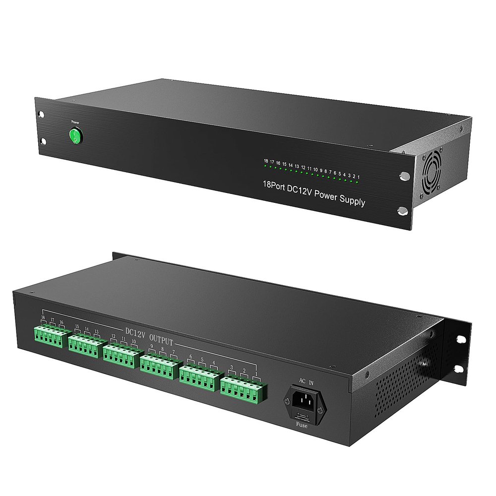 ENS 18 Channel Rack Mountable CCTV Power Supply Box, 1.5U - 12V DC Output, 18CH, 20 A, PTC Resettable Fuse- Regulated and Filtered - Surge Protected - Security Cameras, DVR/NVR Surveillance System