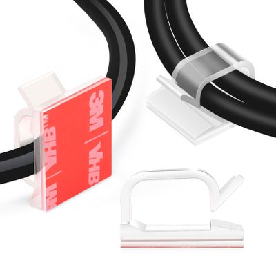 60 PCS XHF 3/4 Adhesive Cable Wire Clips Clear, Outdoor Christmas Light Clips, Cable Staples Cable Management Wire Organizer Cord Holder for Under Desk, Car, Wall, TV PC Ethernet