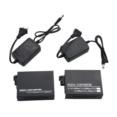 NATEFEMIN 2 Pack 10/100M/1000M Gigabit Ethernet Media Converter(1*SC Fiber Port + 4* RJ45 Port), Single-Mode SC Fiber to RJ45 Port Converter, up to 3KM Transceiver