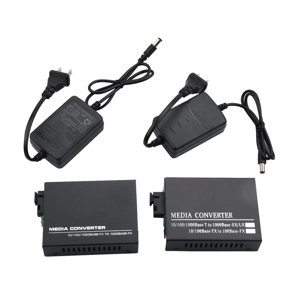 NATEFEMIN 2 Pack 10/100M/1000M Gigabit Ethernet Media Converter(1*SC Fiber Port + 4* RJ45 Port), Single-Mode SC Fiber to RJ45 Port Converter, up to 3KM Transceiver