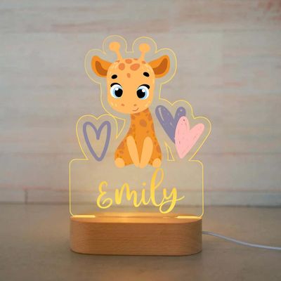 FIMIONAS Personalized Night Light for Kids Custom Name Animal Led Giraffe Baby Lamp for Nursery Decor Kid's Bedroom Birthday Christmas Gifts for Boys Girls(09 Cartoon Giraffe)