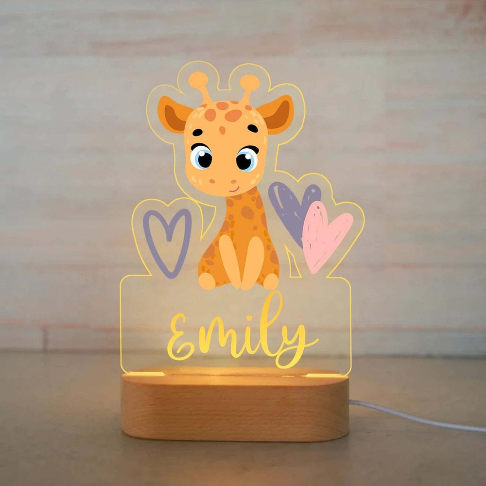 FIMIONAS Personalized Night Light for Kids Custom Name Animal Led Giraffe Baby Lamp for Nursery Decor Kid's Bedroom Birthday Christmas Gifts for Boys Girls(09 Cartoon Giraffe)